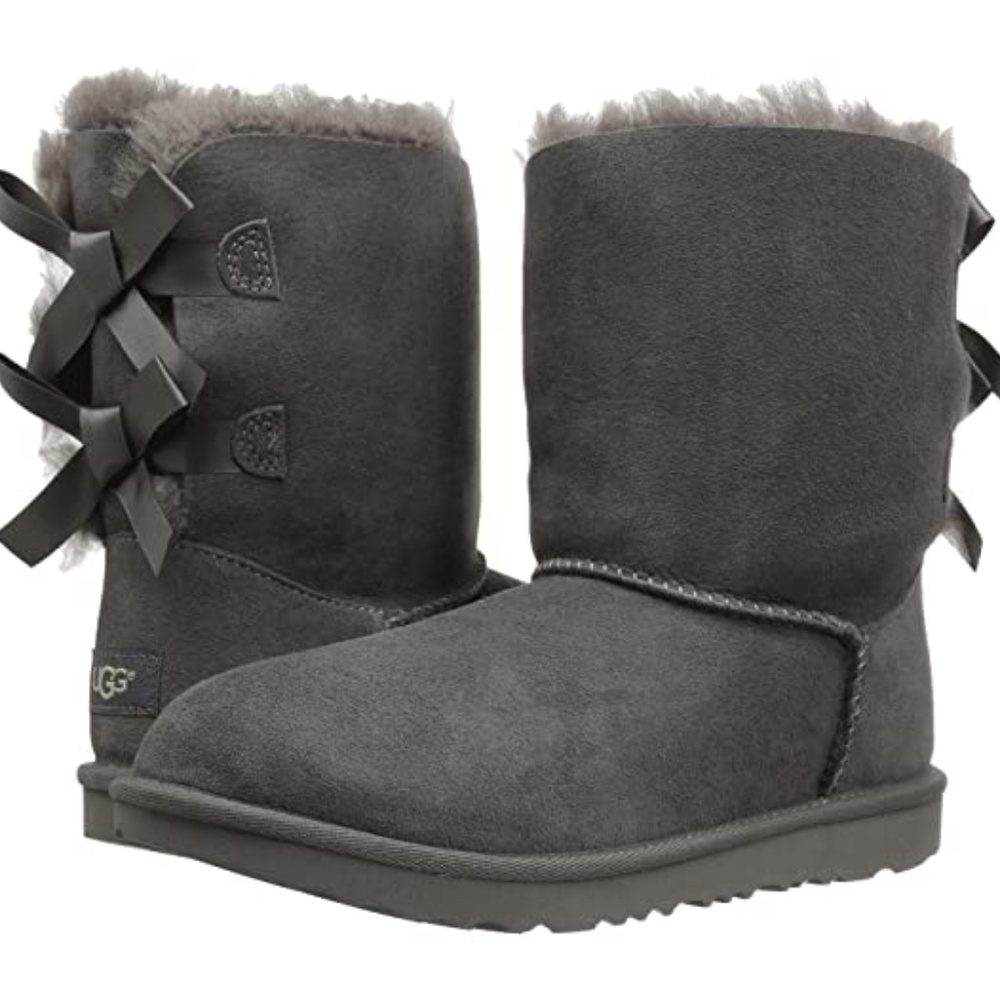 UGG Kids Girls Bailey Bow II Grey Shearling Boots Sz US 1Kid, EU 32.5, New w/Box